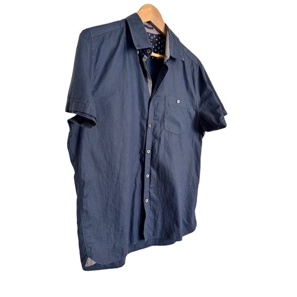 Ted Baker Button Up Size Medium Navy Shirt Short Sleeve EUC Cotton - Picture 7 of 7